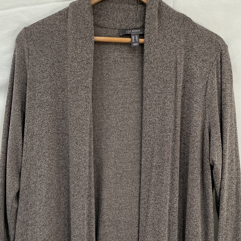Lisa Rinna Collection Taupe Long Cardigan - Picture 3 of 6